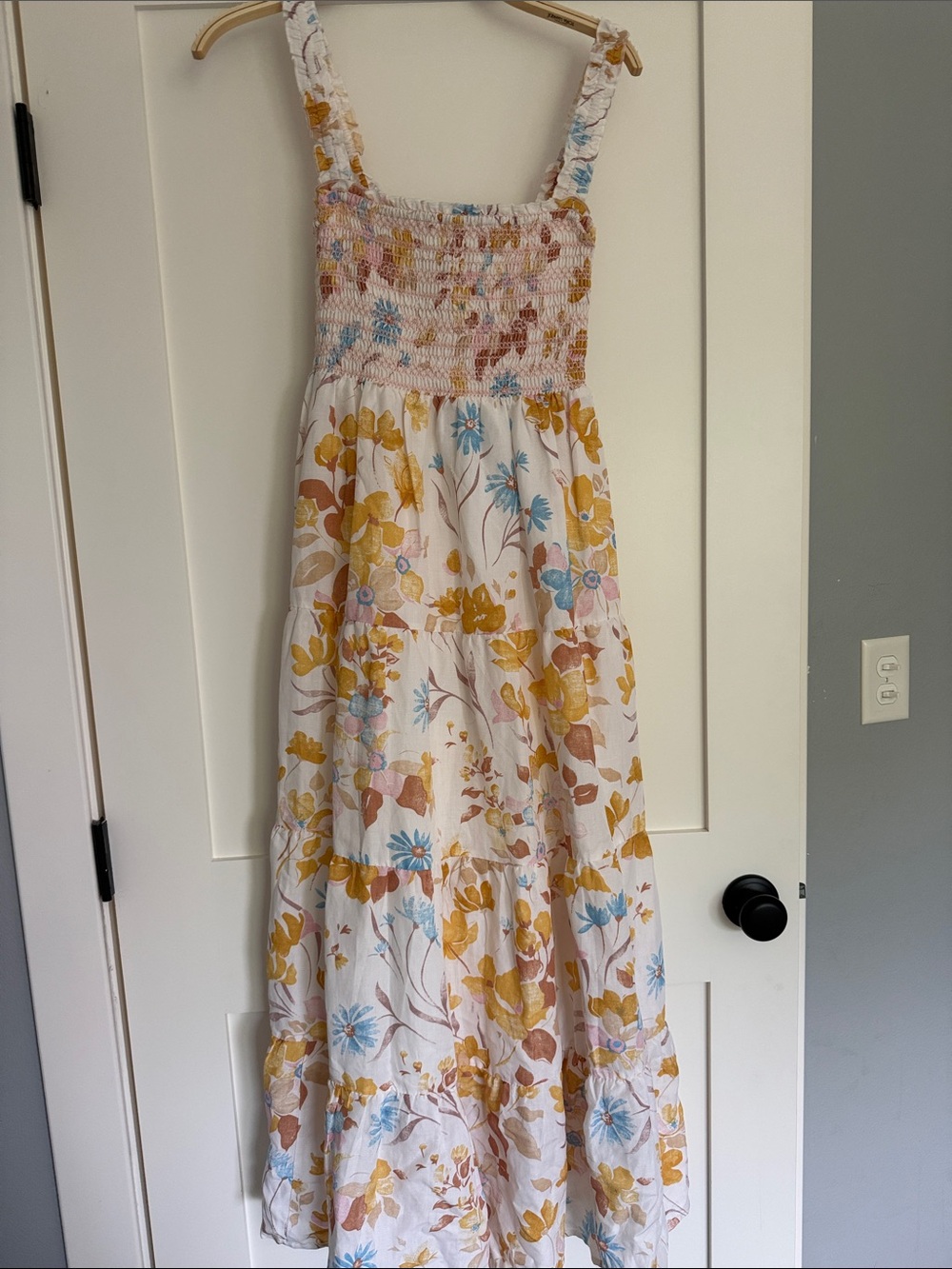 Auguste The Label White Floral Smocked Sundress with Yellow & Blue Print